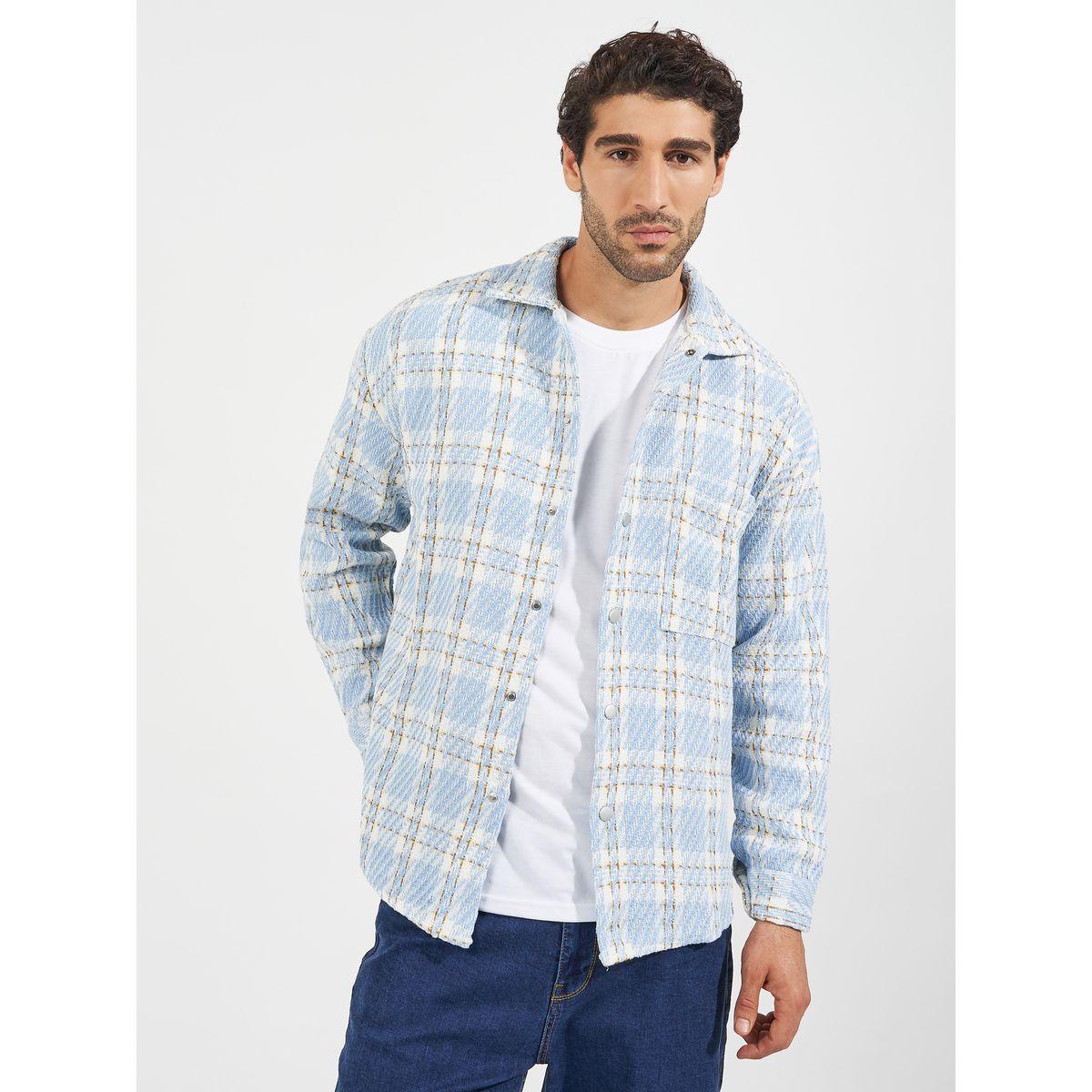 Styli Oversized Check Tweed Shacket with Big Button Placket-men-clothing-jacketsandblazers-jackets-image-1