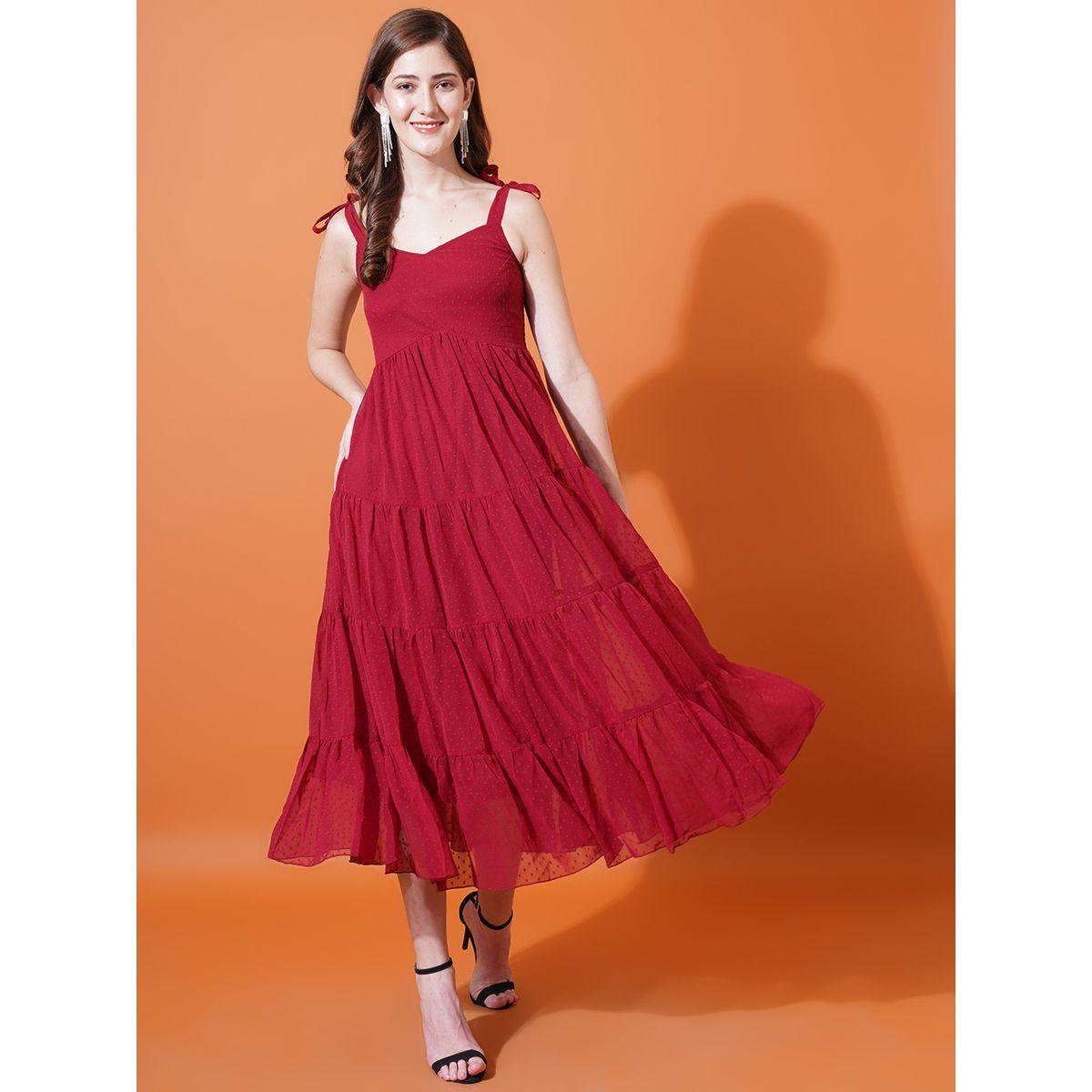 U&F X Styli  Dobby Sweetheart Neck Tiered Midi Dress-women-clothing-dresses-image-1