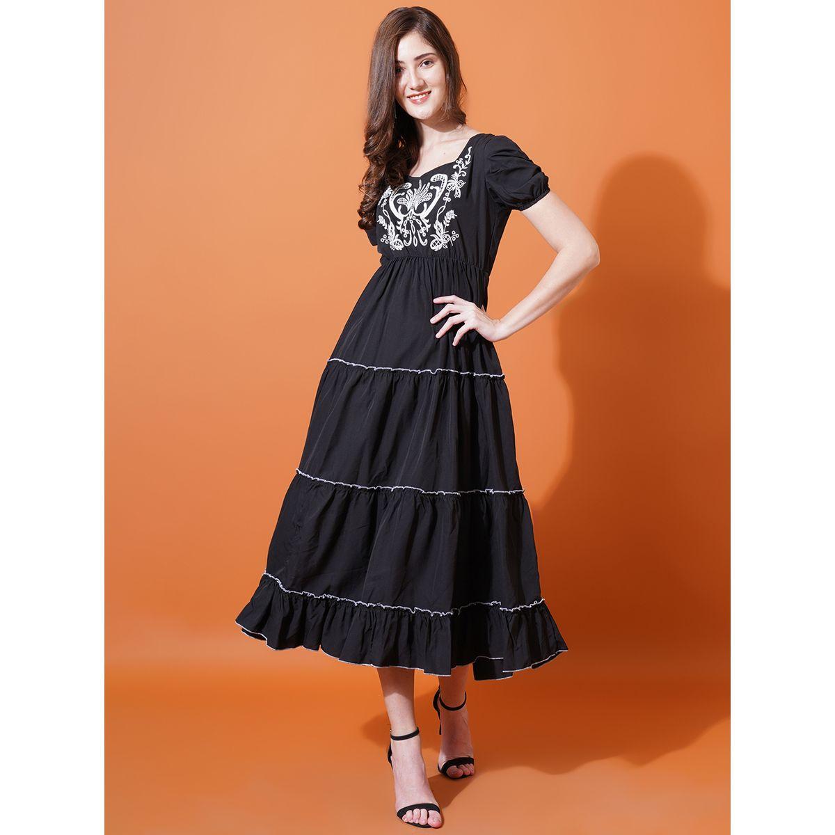فستان ميدي بكسرات مع اكمام منفوخة يو آند إف × ستايلي-women-clothing-dresses-image-1
