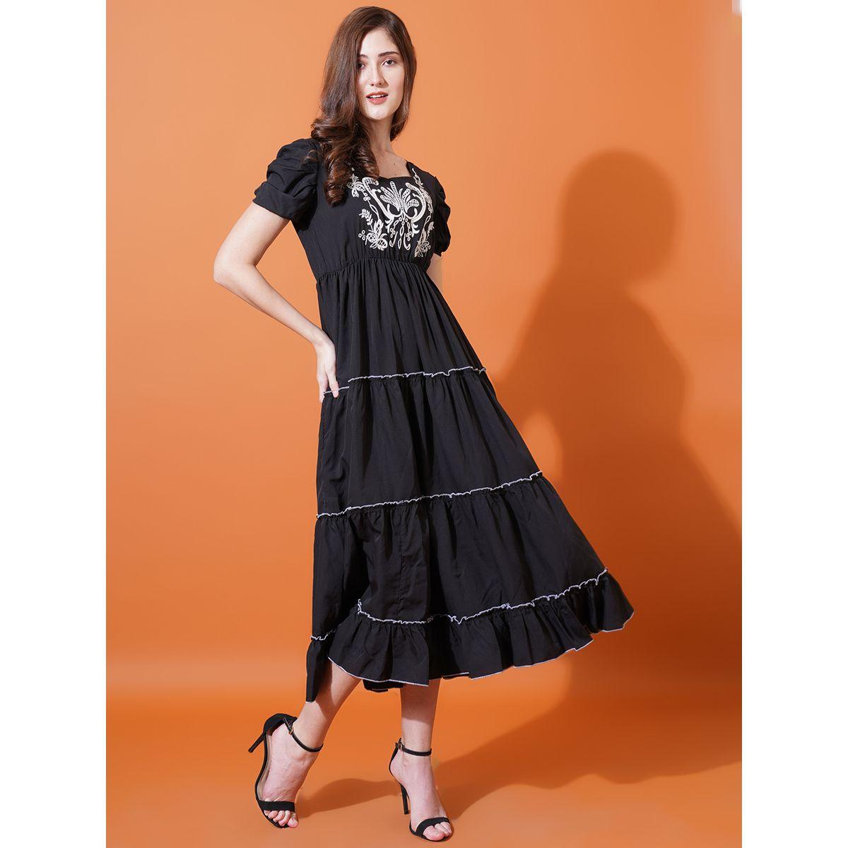 فستان ميدي بكسرات مع اكمام منفوخة يو آند إف × ستايلي-women-clothing-dresses-image-2