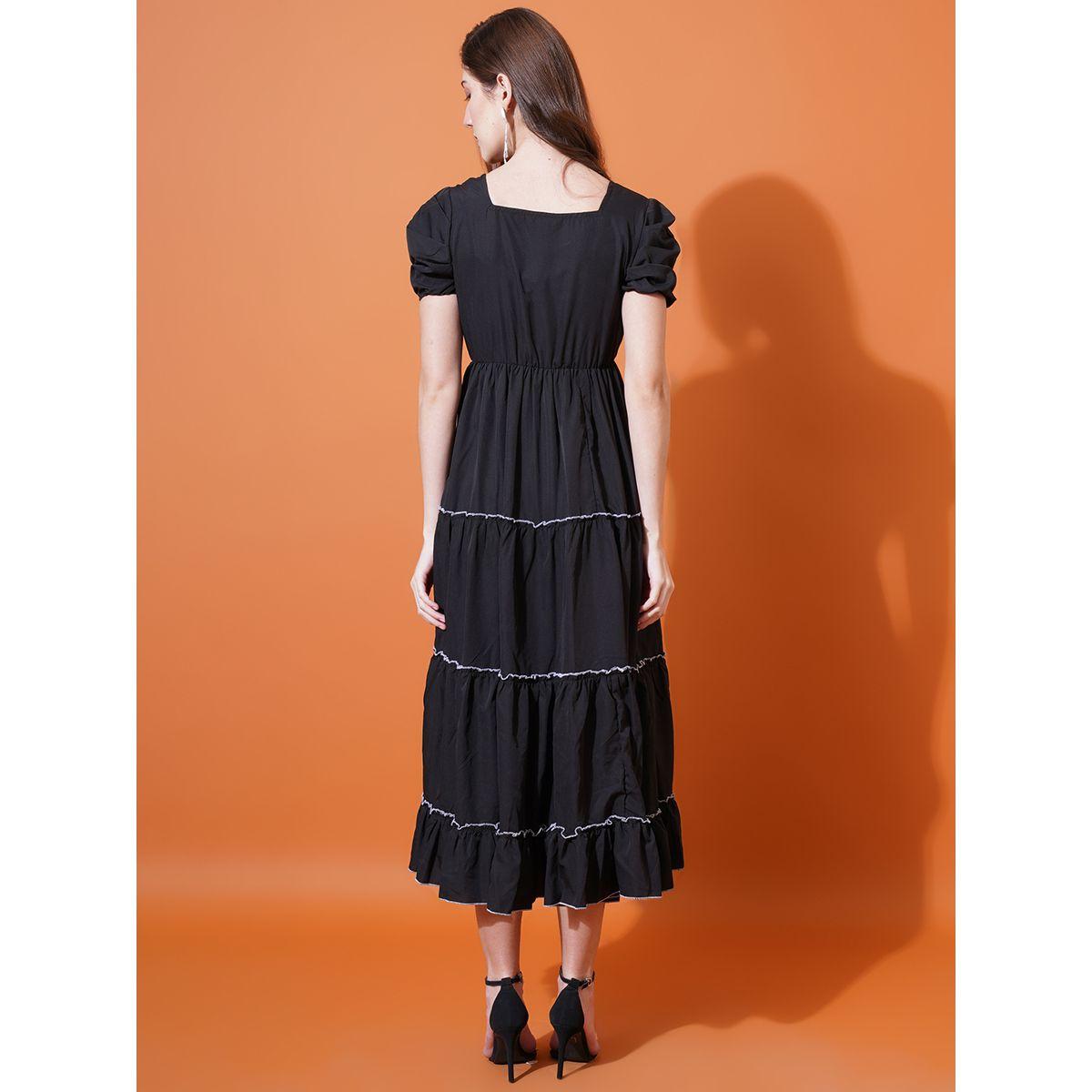 فستان ميدي بكسرات مع اكمام منفوخة يو آند إف × ستايلي-women-clothing-dresses-image-3