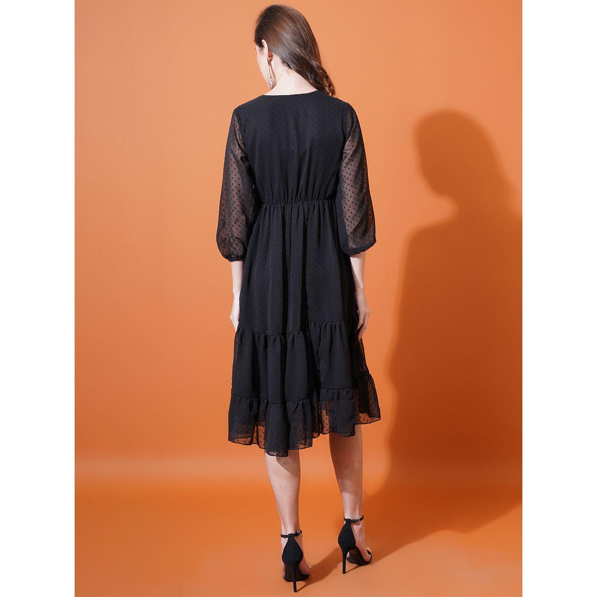 U&F X Styli  Dobby V Neck Tiered Midi Dress-women-clothing-dresses-image-3