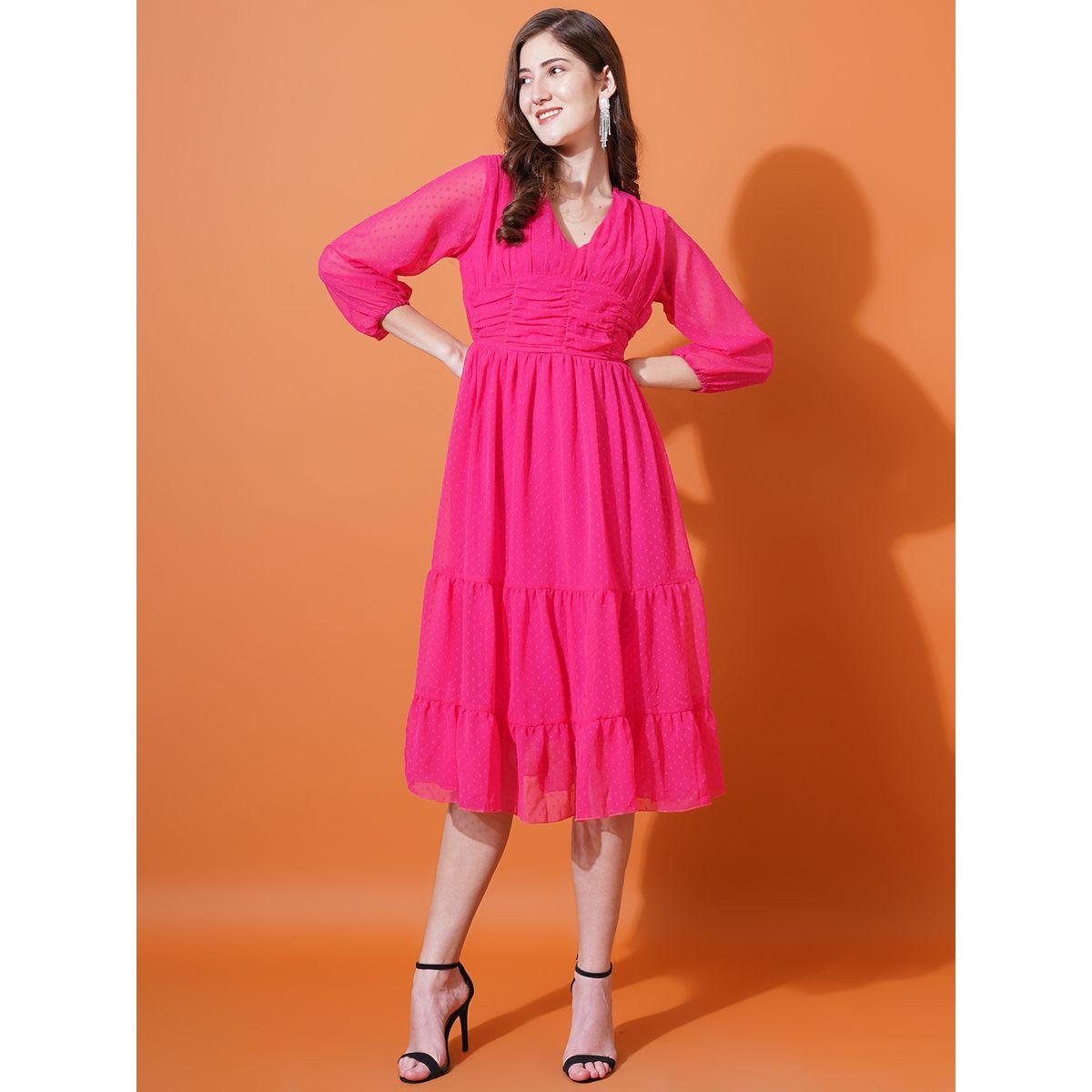 U&F X Styli  Dobby V Neck Tiered Midi Dress-women-clothing-dresses-image-1