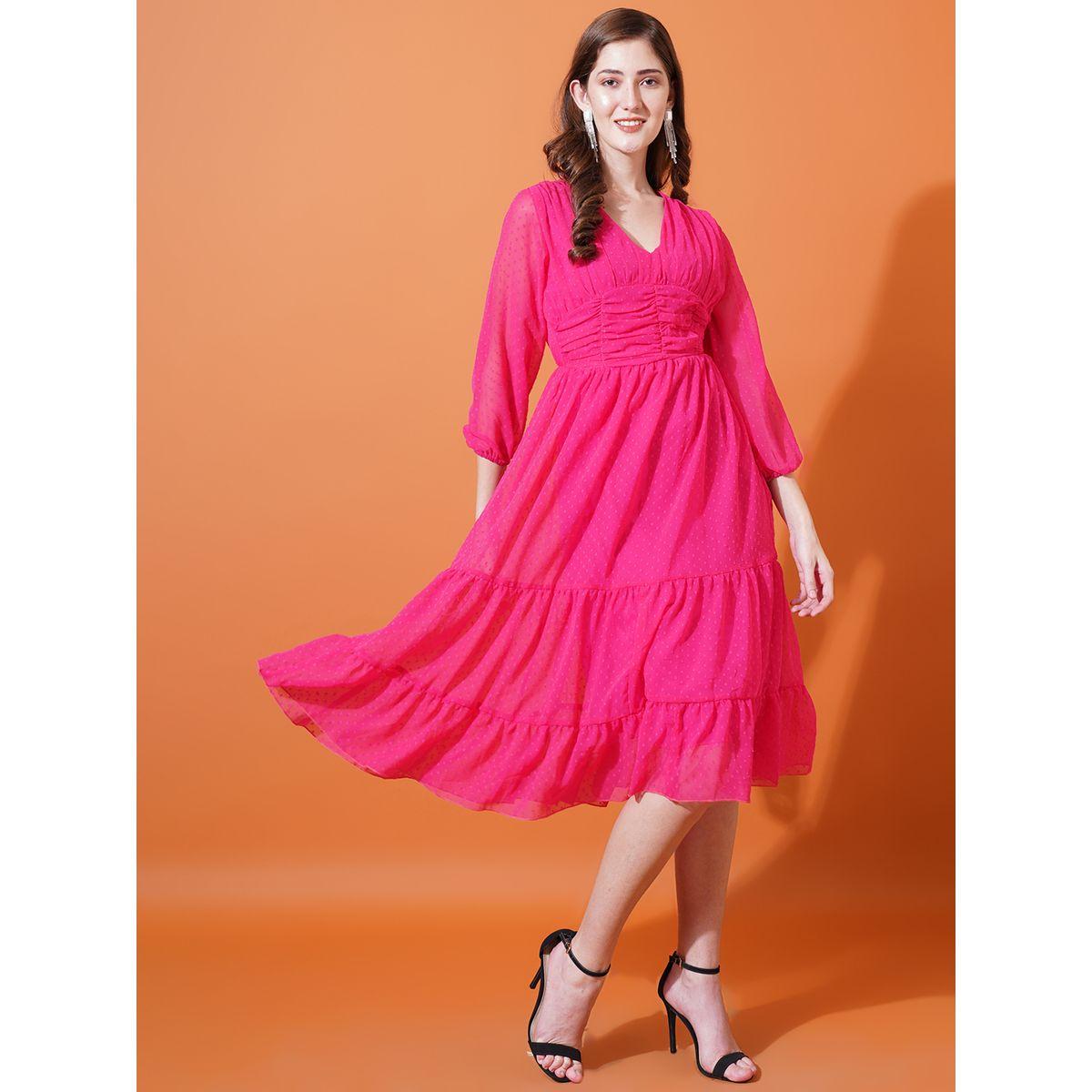 U&F X Styli  Dobby V Neck Tiered Midi Dress-women-clothing-dresses-image-2