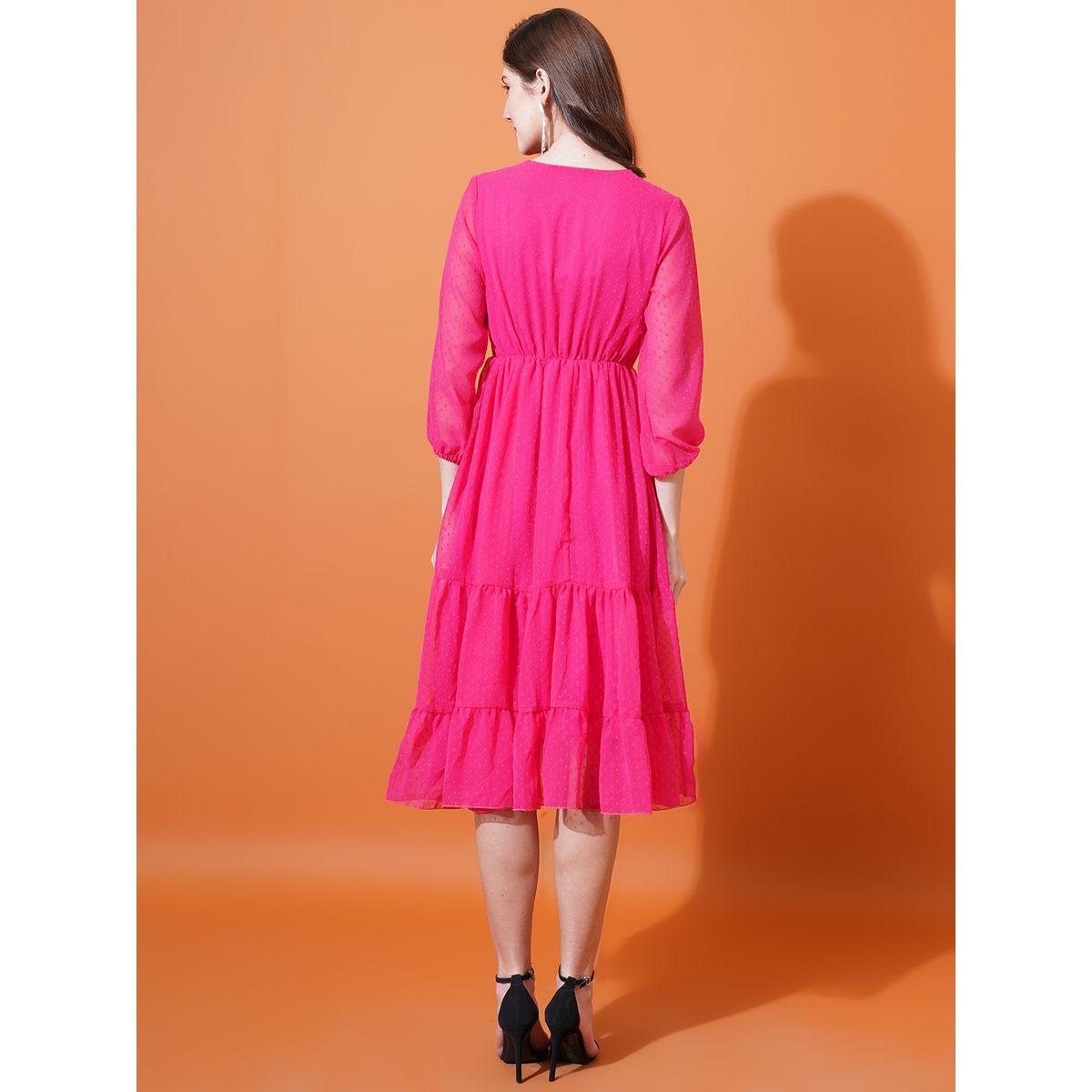 U&F X Styli  Dobby V Neck Tiered Midi Dress-women-clothing-dresses-image-3