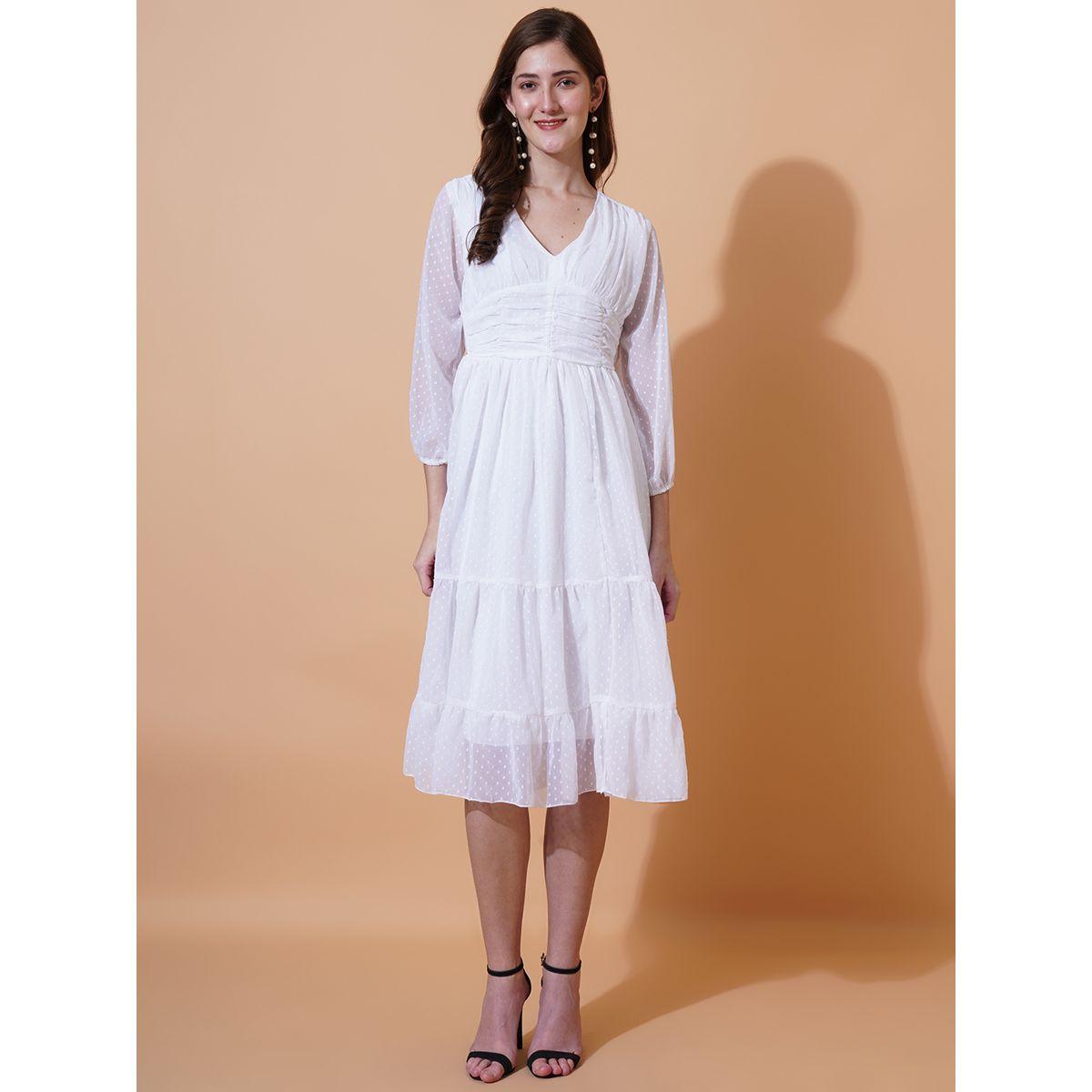 U&F X Styli  Dobby V Neck Tiered Midi Dress-women-clothing-dresses-image-1