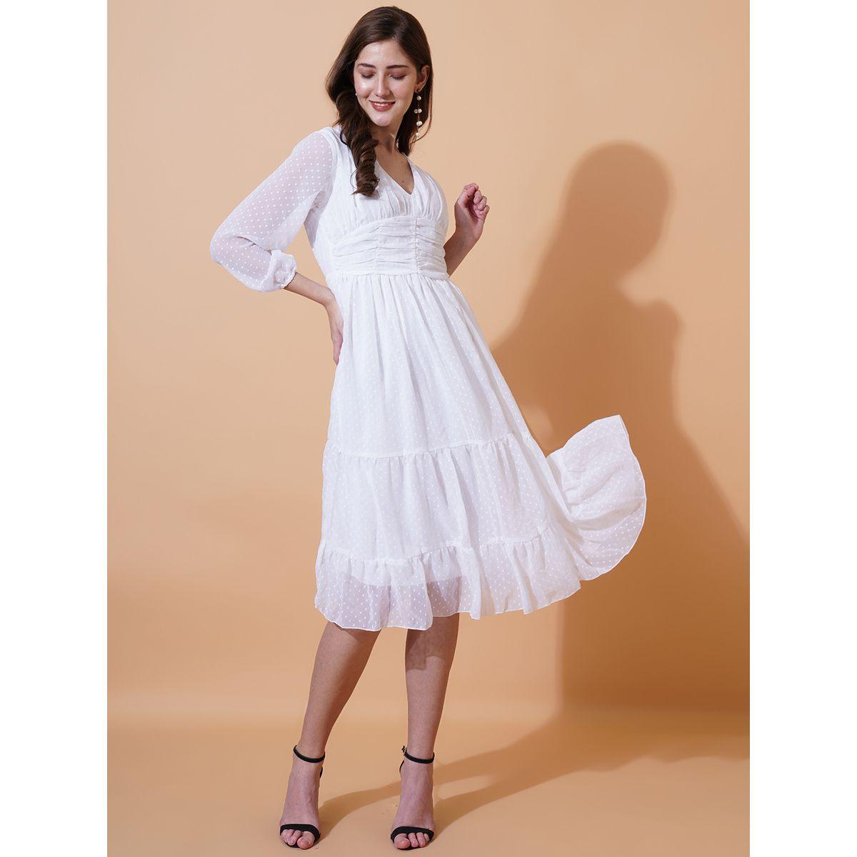 U&F X Styli  Dobby V Neck Tiered Midi Dress-women-clothing-dresses-image-2