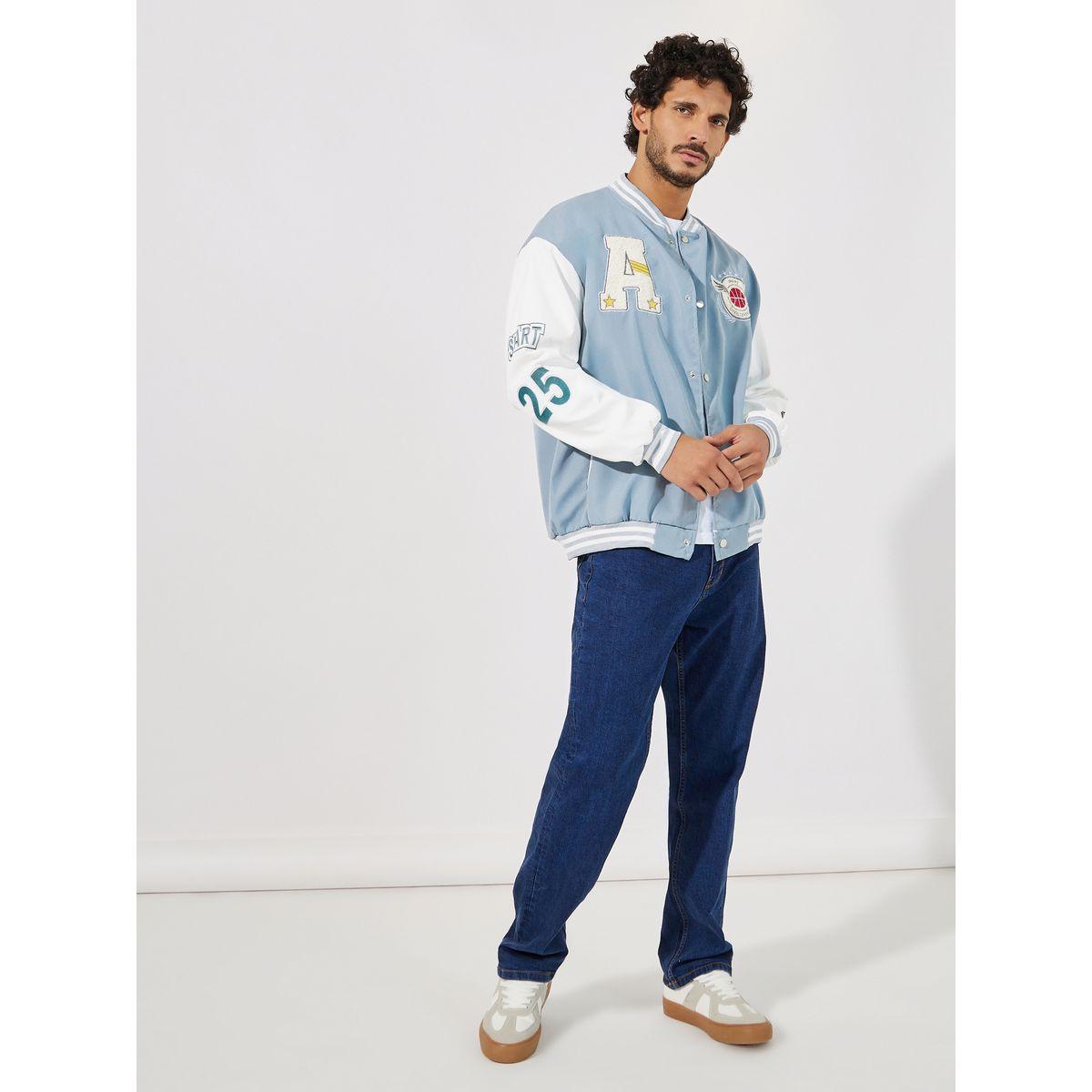 Styli Badge Detail Varsity Bomber Jacket with Rib Detail-men-clothing-jacketsandblazers-jackets-image-2