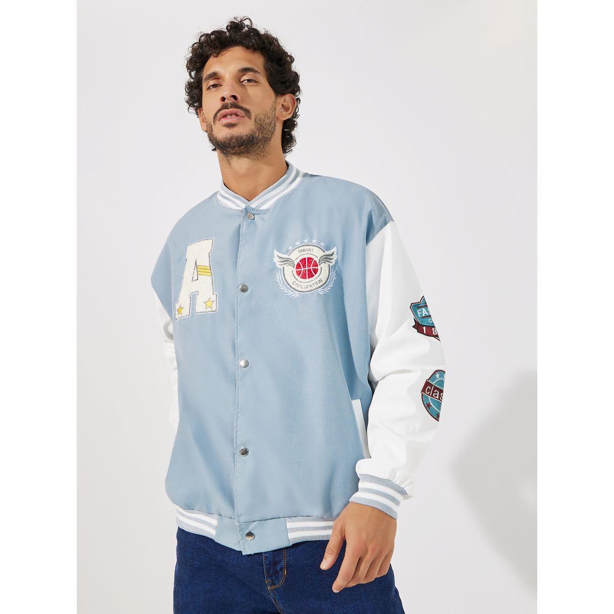 Styli Badge Detail Varsity Bomber Jacket with Rib Detail-men-clothing-jacketsandblazers-jackets-image-3