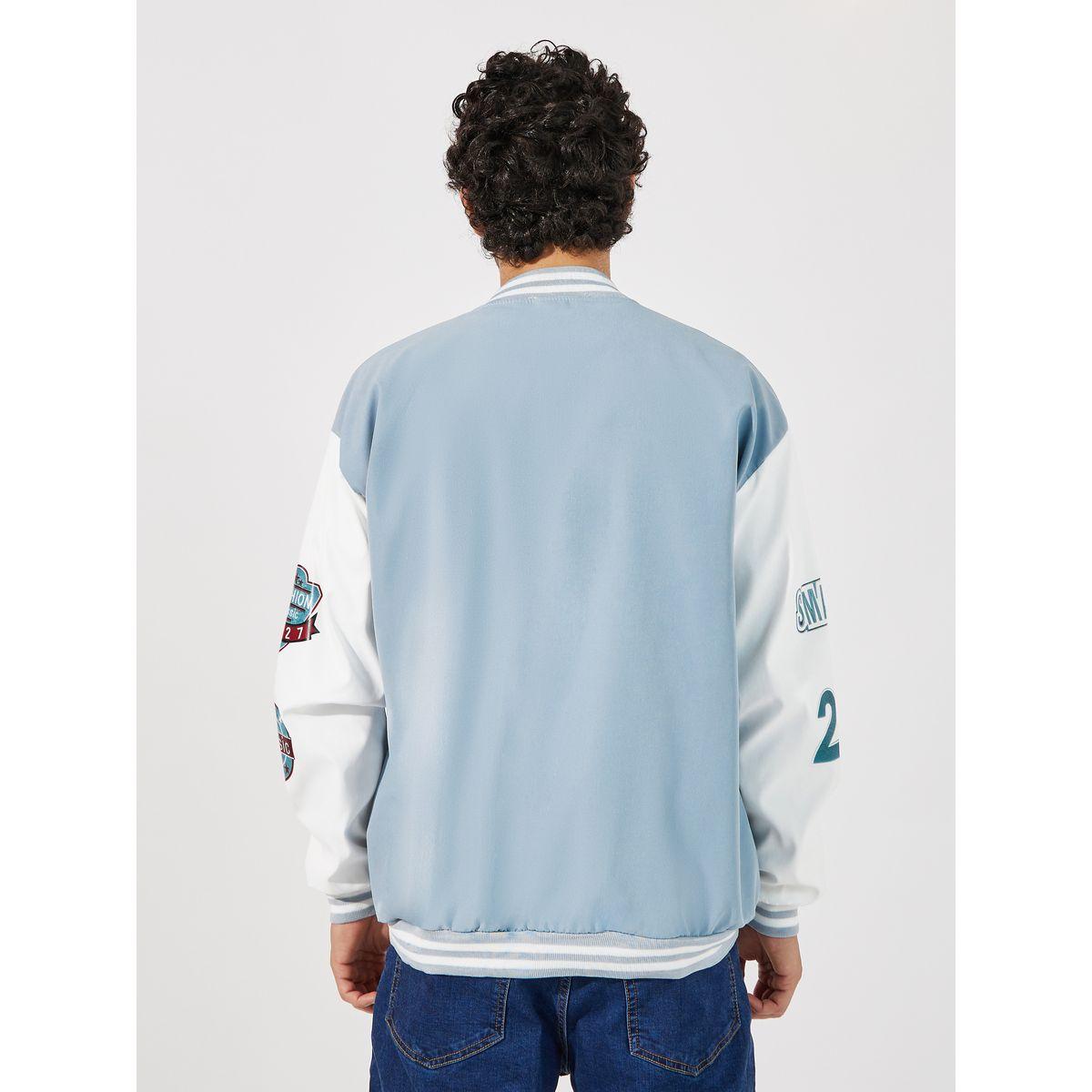 جاكيت بومبر فارسيتي مزين بشارة مع أزرار غلق-men-clothing-jacketsandblazers-jackets-image-6