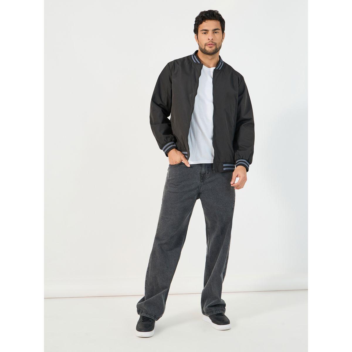 Styli Contrast Rib Detail Bomber Jacket with Welt Pockets-men-clothing-jacketsandblazers-jackets-image-2