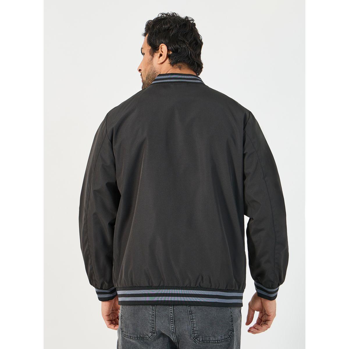 Styli Contrast Rib Detail Bomber Jacket with Welt Pockets-men-clothing-jacketsandblazers-jackets-image-5