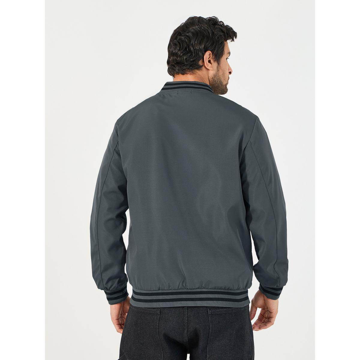 Styli Contrast Rib Detail Bomber Jacket with Welt Pockets-men-clothing-jacketsandblazers-jackets-image-5