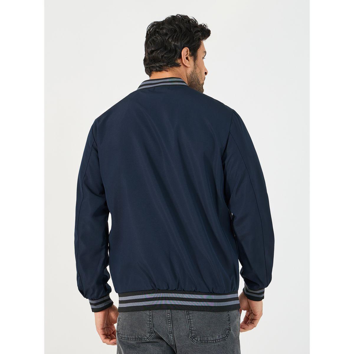 Styli Contrast Rib Detail Bomber Jacket with Welt Pockets-men-clothing-jacketsandblazers-jackets-image-5