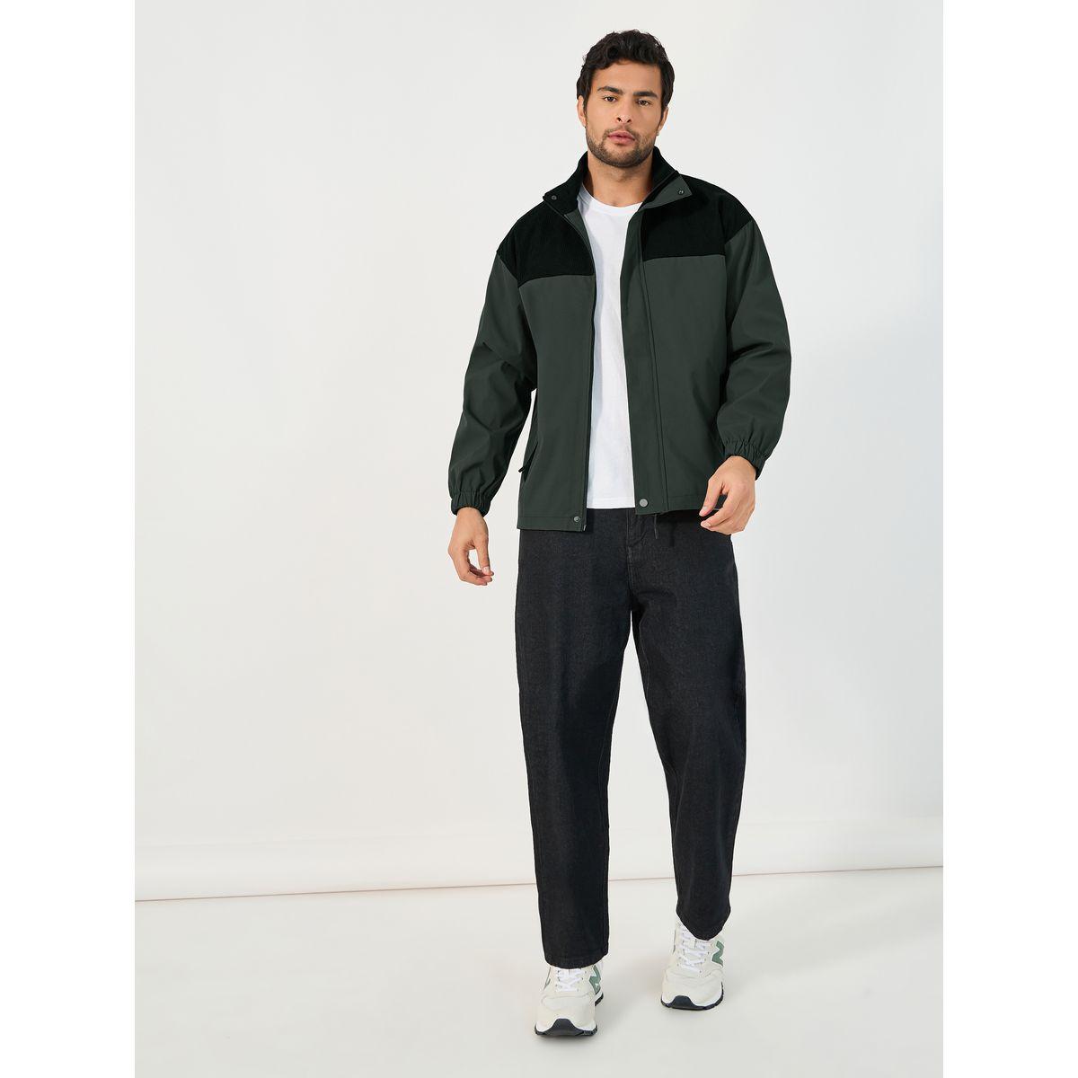 Styli Contrast Yoke Detail Windbreaker Jacket with Concealed Placket Detail-men-clothing-jacketsandblazers-jackets-image-2