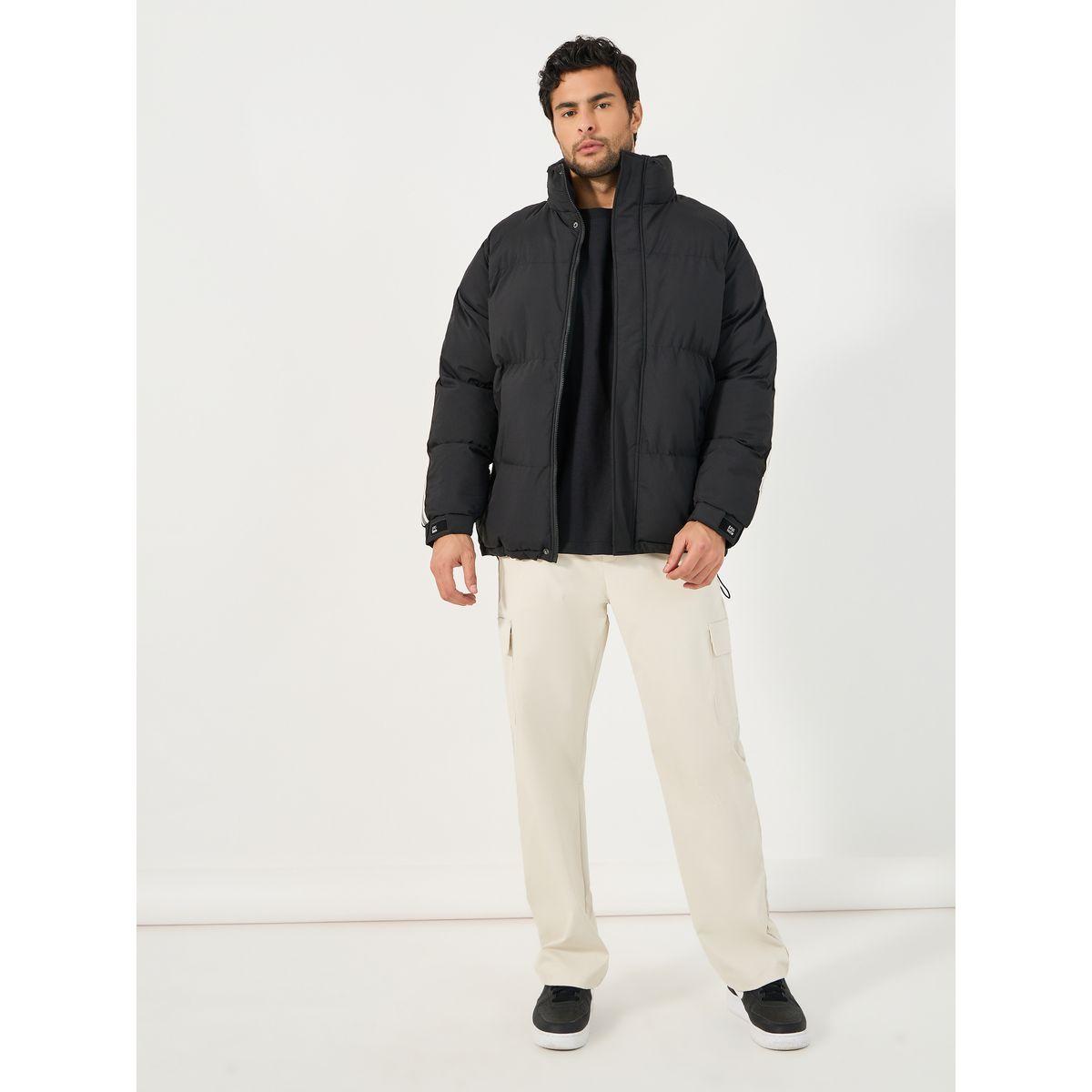 Styli Contrast Stripe Detail Heavy Quilted Puffer Jacket with Concealed Zip Placket-men-clothing-jacketsandblazers-jackets-image-2