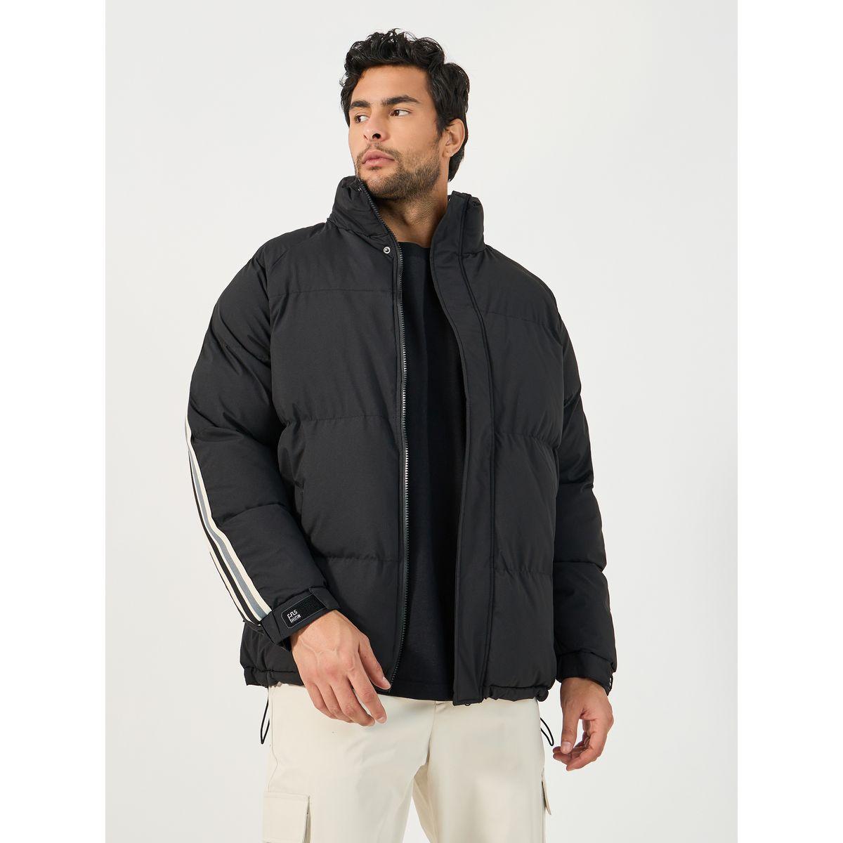 Styli Contrast Stripe Detail Heavy Quilted Puffer Jacket with Concealed Zip Placket-men-clothing-jacketsandblazers-jackets-image-3