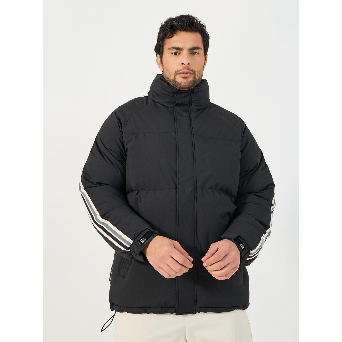 Styli Contrast Stripe Detail Heavy Quilted Puffer Jacket with Concealed Zip Placket-men-clothing-jacketsandblazers-jackets-image-4