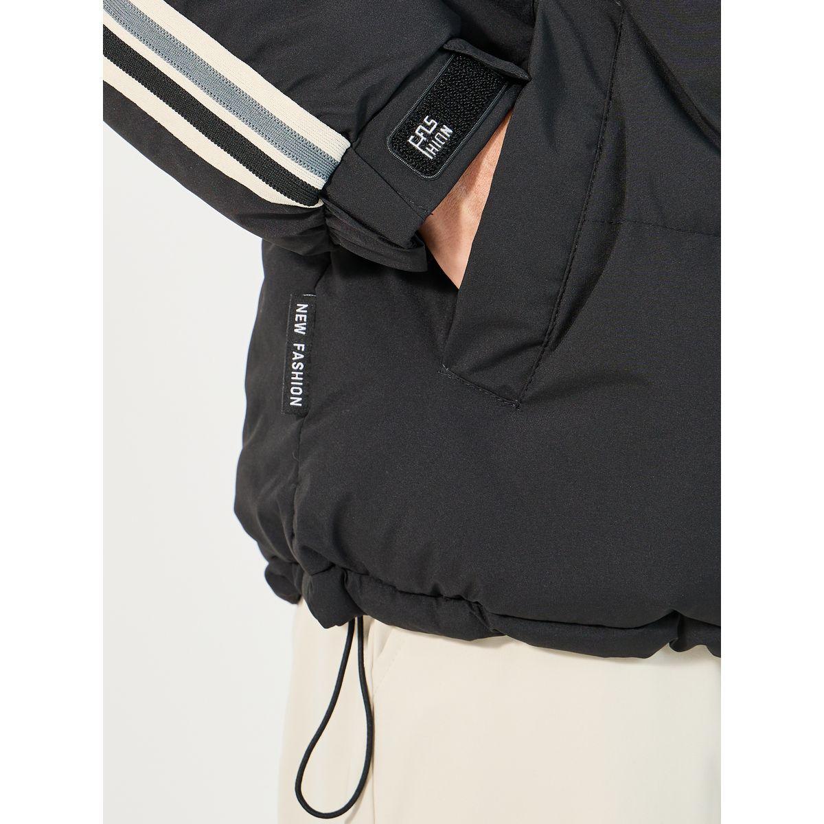 Styli Contrast Stripe Detail Heavy Quilted Puffer Jacket with Concealed Zip Placket-men-clothing-jacketsandblazers-jackets-image-5