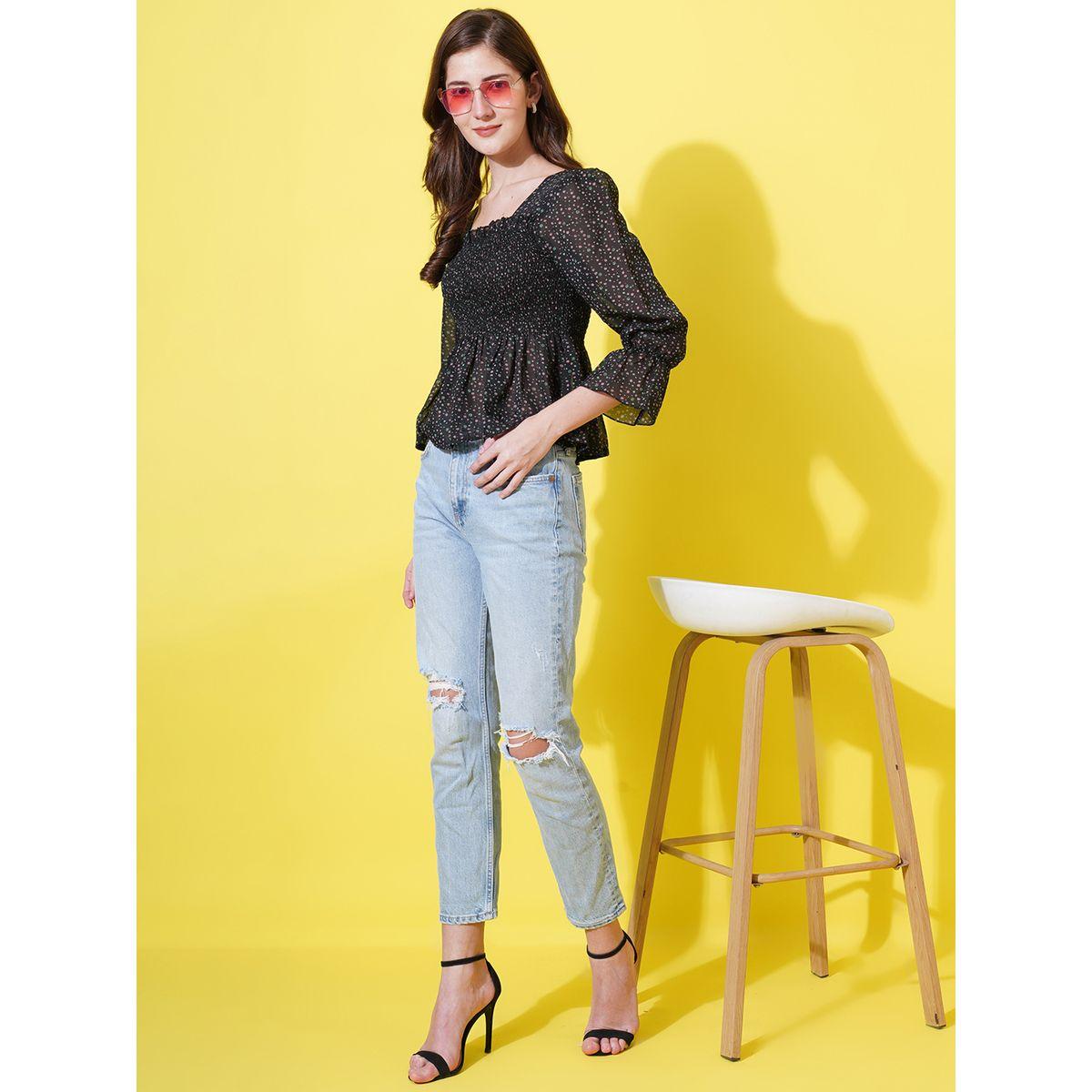 U&F X Styli  Ditsy Print Smocked Georgette Peplum Top-women-clothing-shirtsandblouses-blouses-image-3