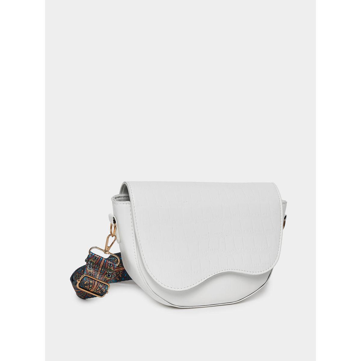 Styli Textured Saddle Bag with Detachable Printed Strap-women-bagsandwallets-handbags-image-1