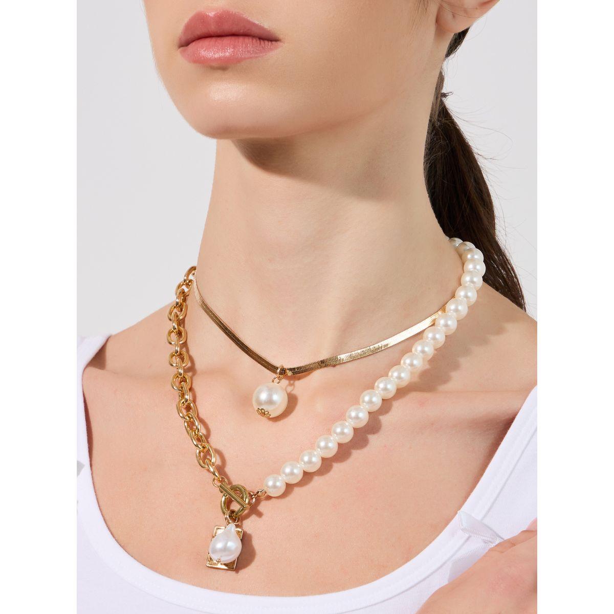 Styli Set of 2 - Half Pearl Flat Chain Necklace-women-watchesandjewellery-jewellery-necklacesandpendants-image-1