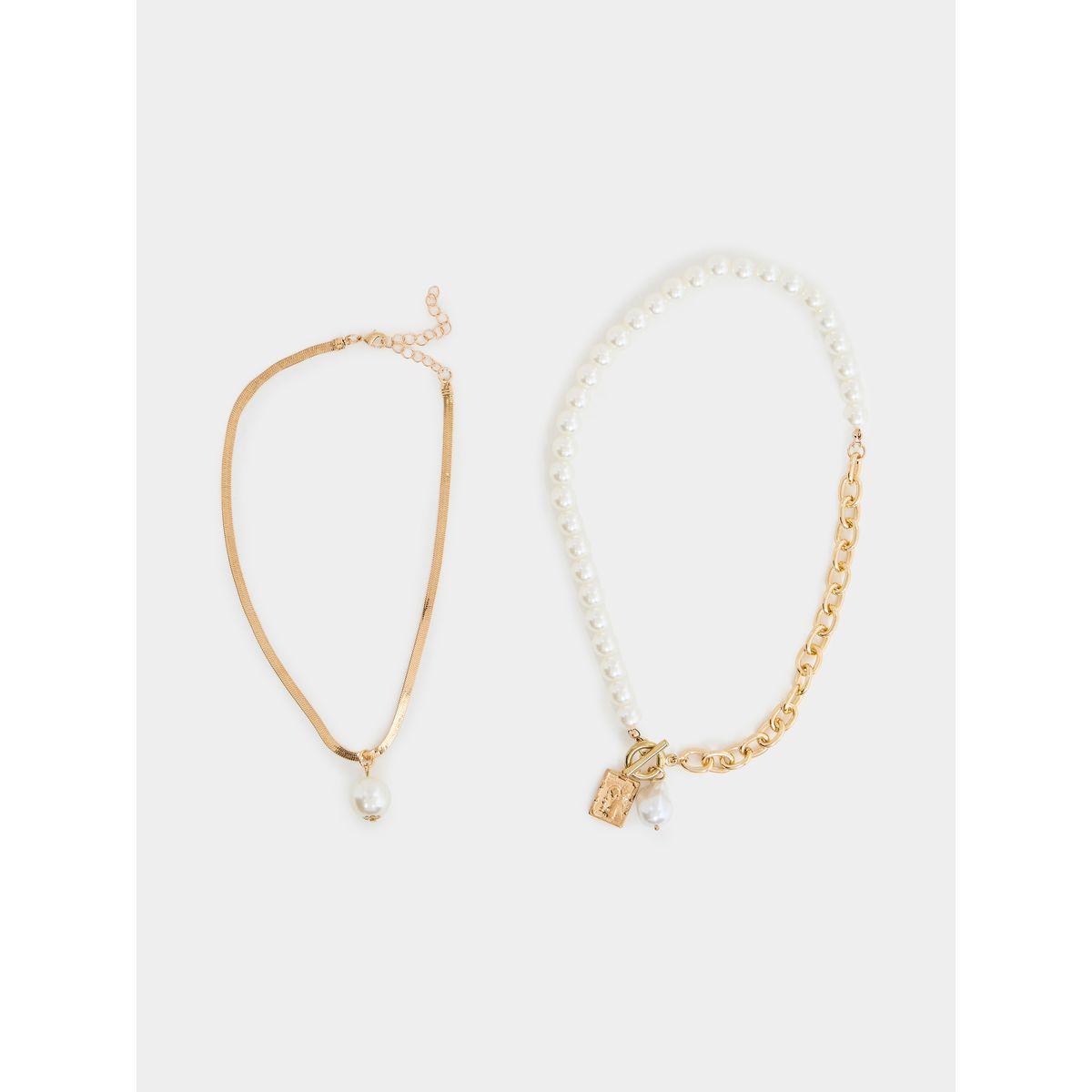 Styli Set of 2 - Half Pearl Flat Chain Necklace-women-watchesandjewellery-jewellery-necklacesandpendants-image-2