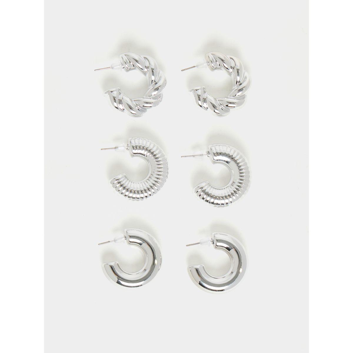 Styli Set of 3- Textured Hoop Earrings-women-watchesandjewellery-jewellery-earrings-image-1