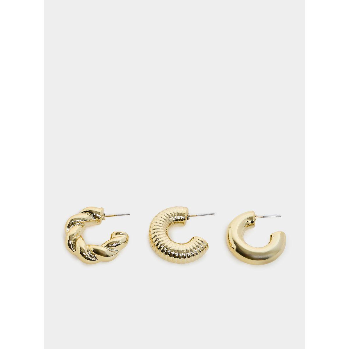 مجموعة من 3 أقراط اذن بتفاصيل بارزة الملمس-women-watchesandjewellery-jewellery-earrings-image-2