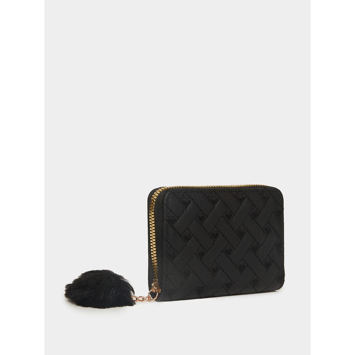 Styli Textured Wallet with Pompom Accent-women-bagsandwallets-wallets-image-1