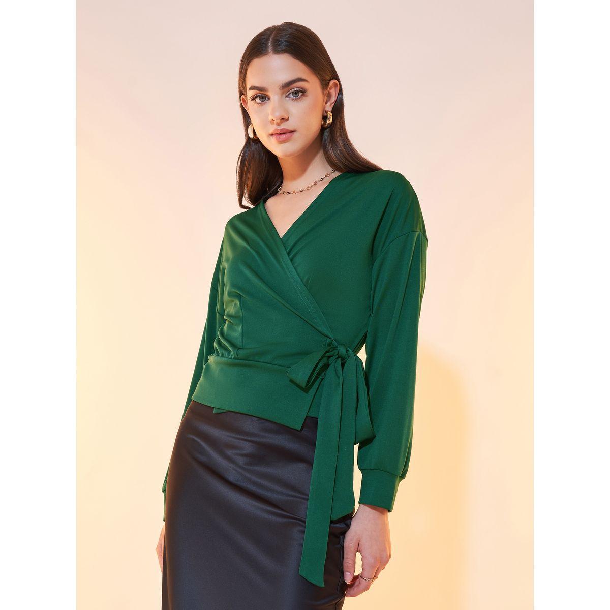 Styli Solid Long Sleeve Wrap Top-women-clothing-shirtsandblouses-blouses-image-1