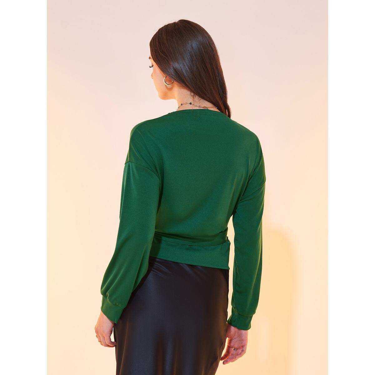 بلوزة سادة بنمط لف وأكمام طويلة-women-clothing-shirtsandblouses-blouses-image-1