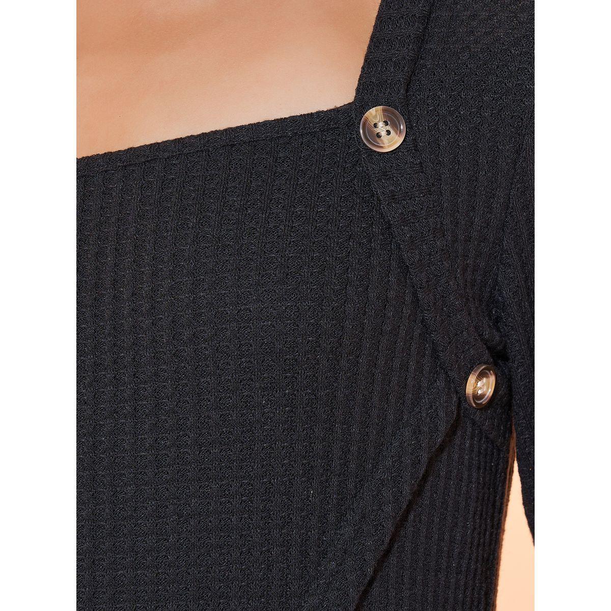 Styli Knitted Button Detail Wrap Hem Long Sleeve Top-women-clothing-shirtsandblouses-blouses-image-3