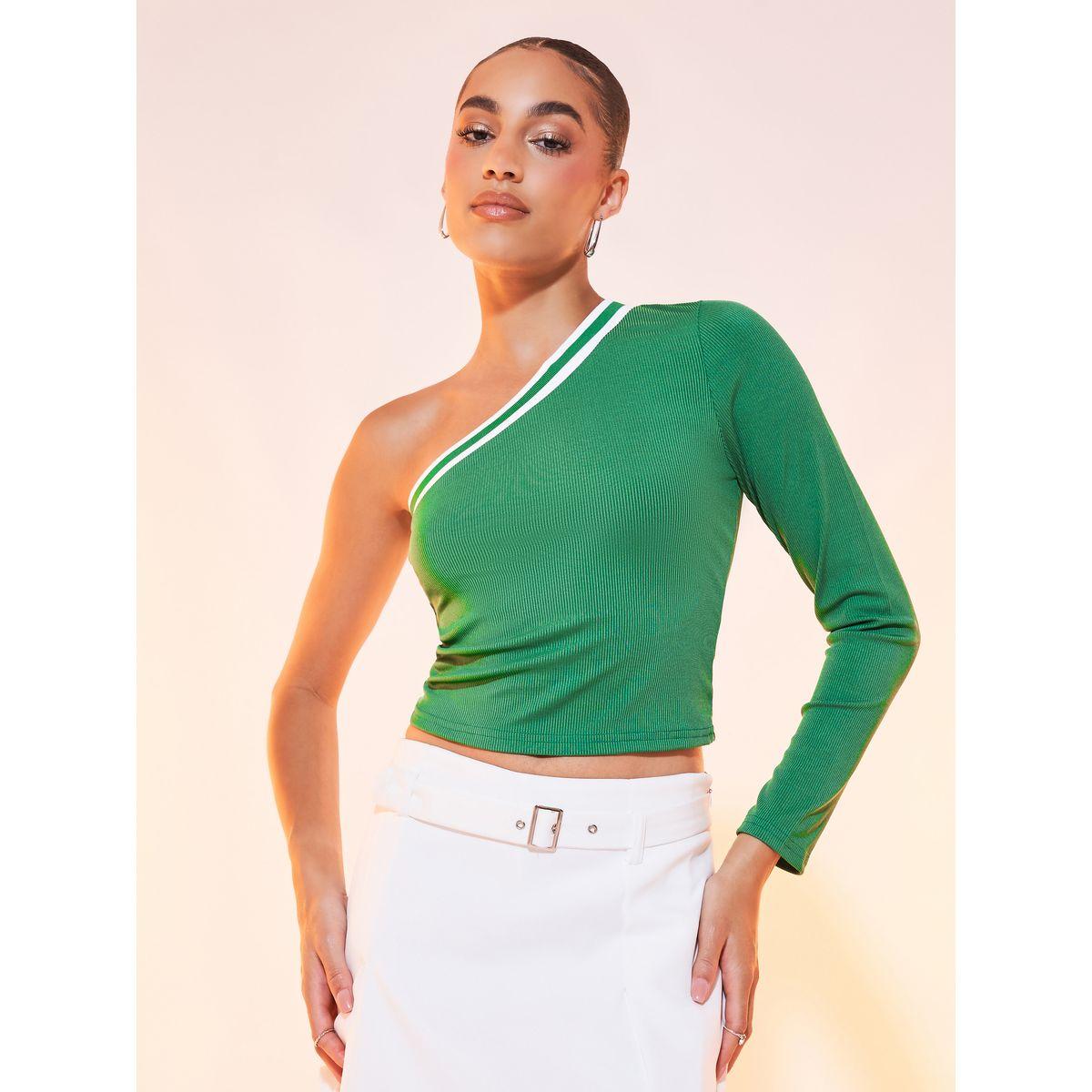 بلوزة سادة بكتف واحد وأكمام طويلة-women-clothing-shirtsandblouses-blouses-image-1