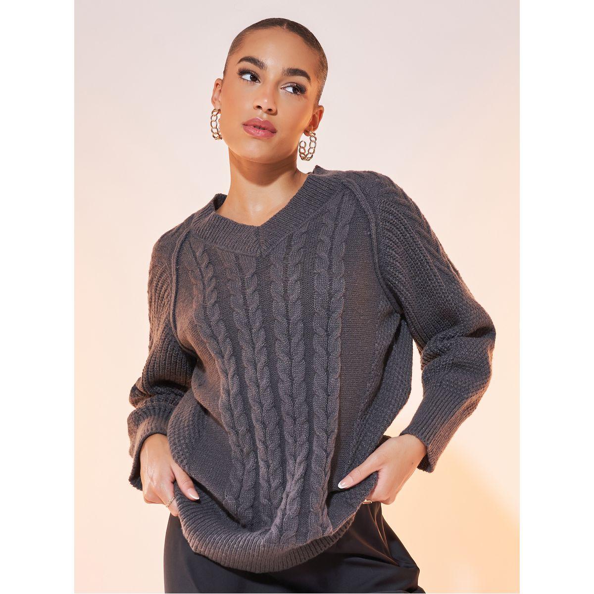 Styli Solid V-neck Long Sleeve Sweater-women-clothing-cardigansandjumpers-jumpers-image-1