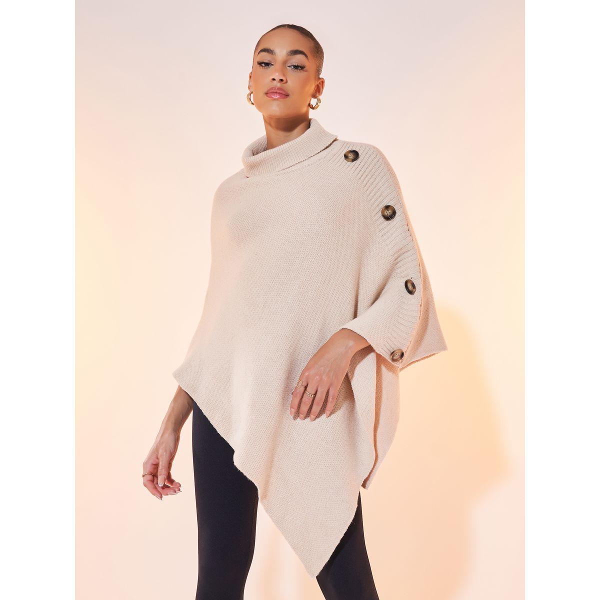 سويتر بونشو سادة بياقة عالية وأكمام وطواط-women-clothing-cardigansandjumpers-jumpers-image-1
