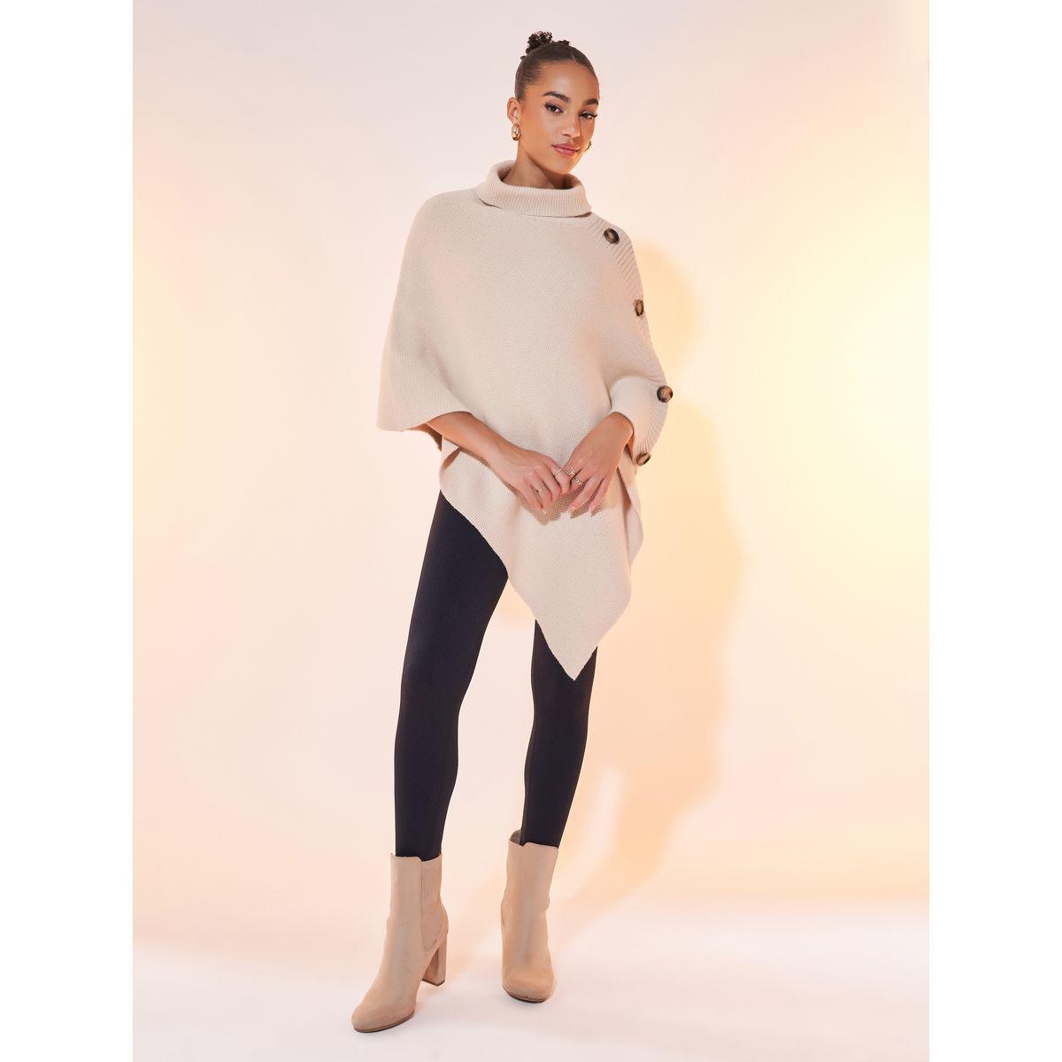 Styli Solid Turtleneck Asymmetrical Hem Poncho Sweater with Batwing Sleeve-women-clothing-cardigansandjumpers-jumpers-image-2