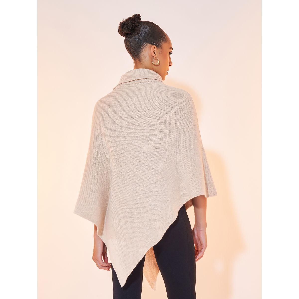 Styli Solid Turtleneck Asymmetrical Hem Poncho Sweater with Batwing Sleeve-women-clothing-cardigansandjumpers-jumpers-image-4