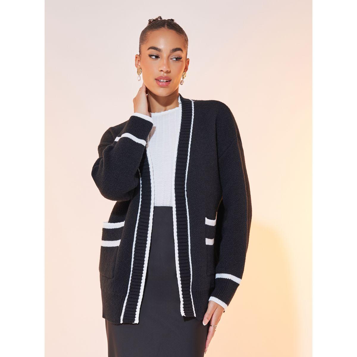 Styli Contrast Color Long Sleeve Cardigan-women-winterwear-cardigansandjumpers-cardigans-image-1