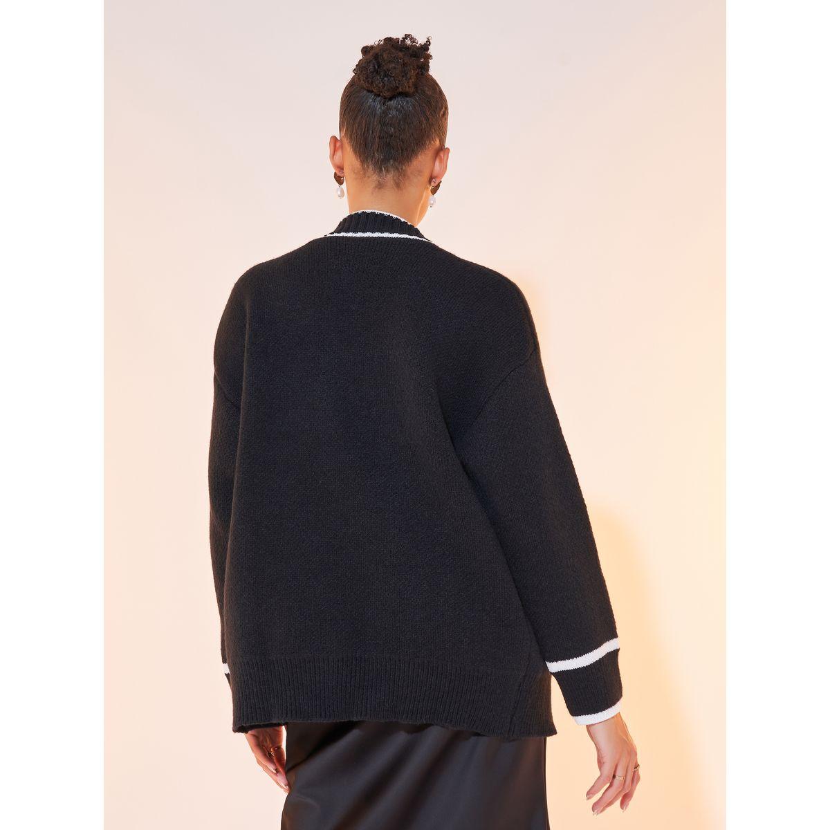 Styli Contrast Color Long Sleeve Cardigan-women-winterwear-cardigansandjumpers-cardigans-image-4
