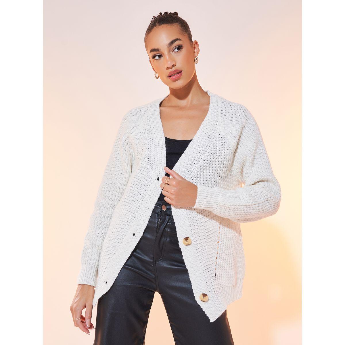 Styli Solid Button Front Cardigan With Long Sleeve-women-winterwear-cardigansandjumpers-cardigans-image-2