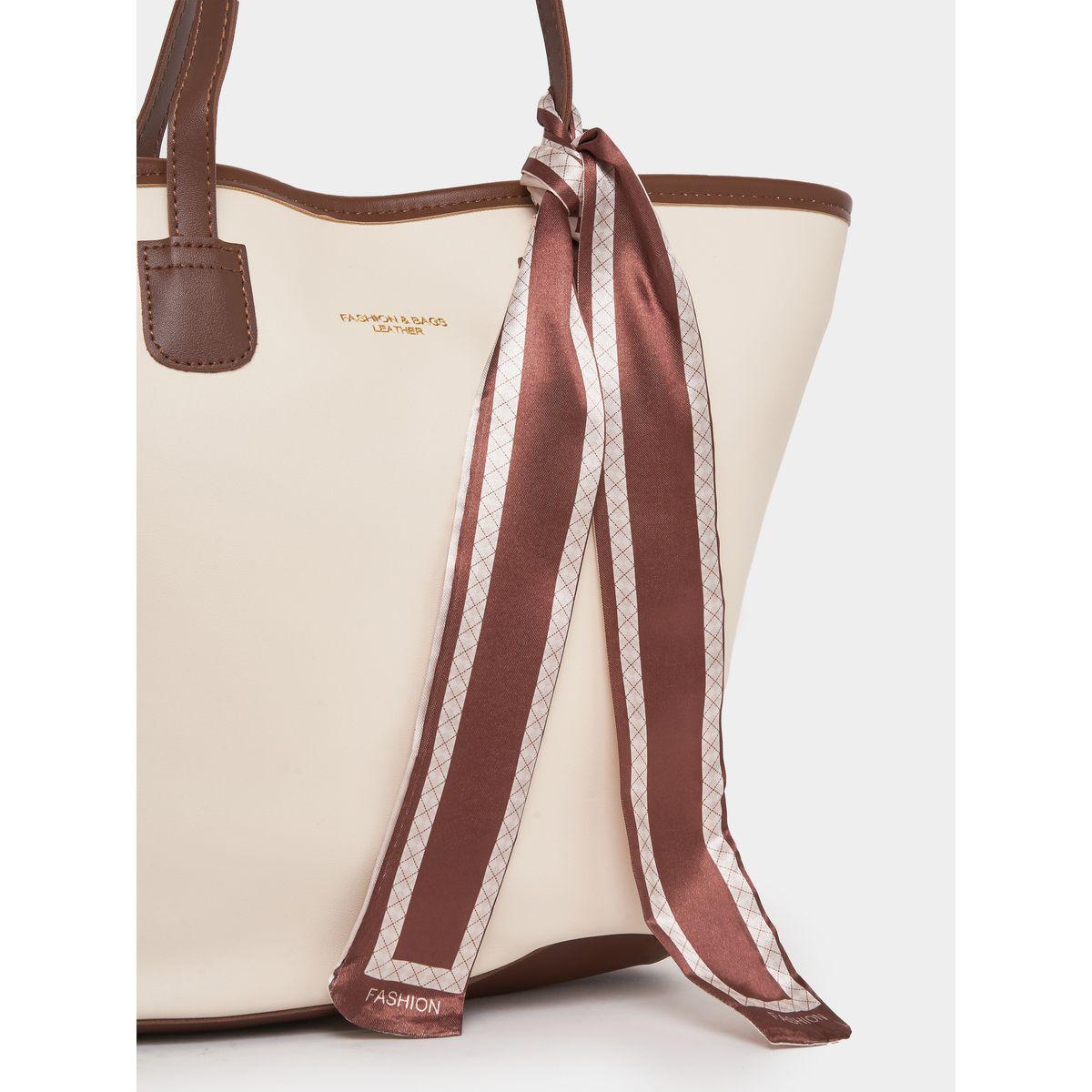 Styli Contrast Trim Shoulder Bag with Scarf-women-bagsandwallets-handbags-image-3