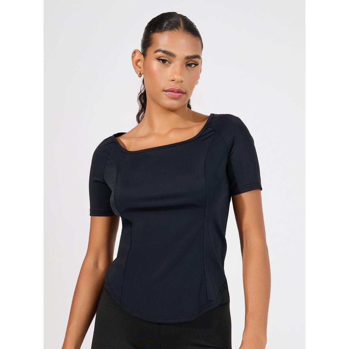 Styli Active Side Reflective Dot Detail Scoop Neck Top-sports-women-clothing-tshirtsandvests-image-1