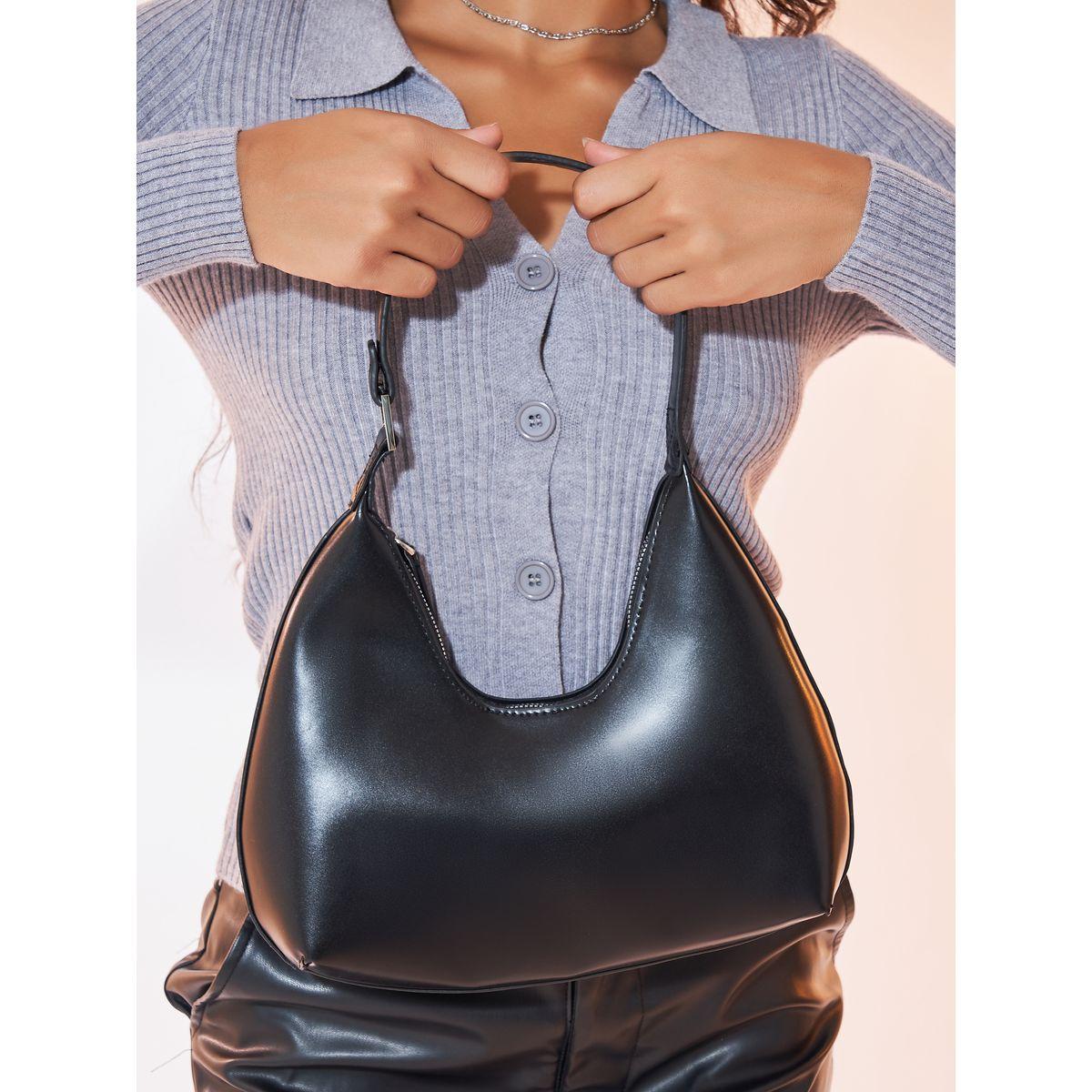 Styli Plain Hobo Bag with Zip Closure-women-bagsandwallets-handbags-image-3