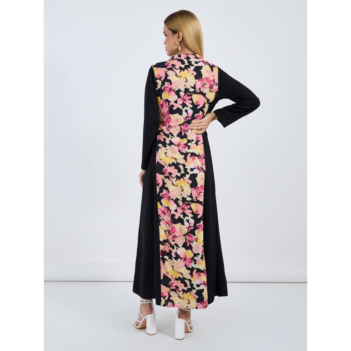 Styli Floral Front Panel Jalabiya with Side Tie Up Detail-women-arabicclothing-jalabiyas-image-4