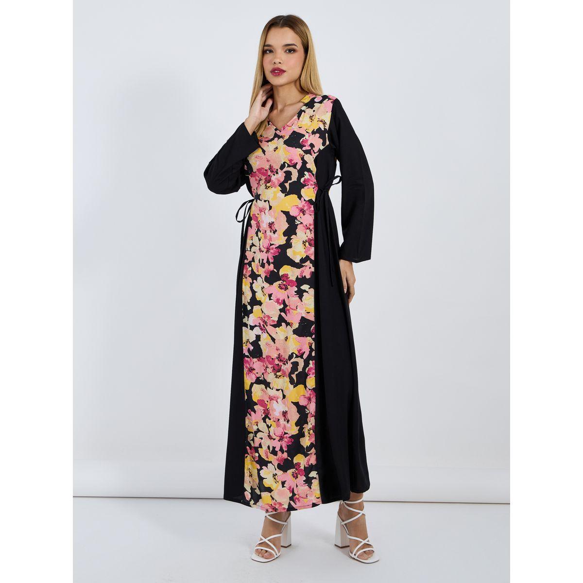 Styli Floral Front Panel Jalabiya with Side Tie Up Detail-women-arabicclothing-jalabiyas-image-5