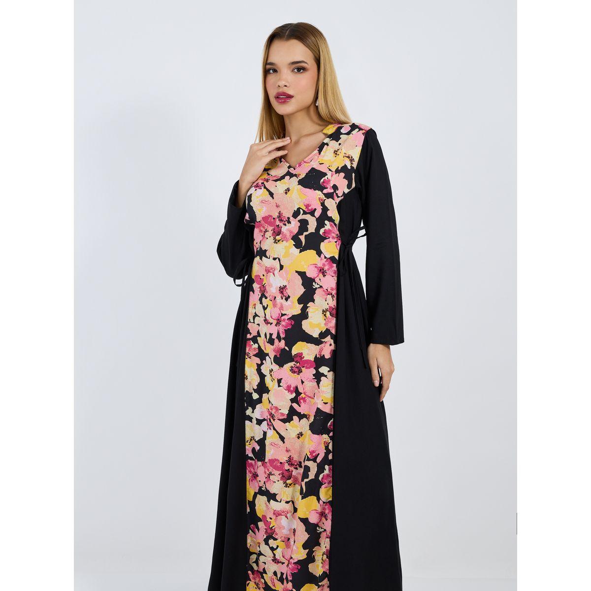 Styli Floral Front Panel Jalabiya with Side Tie Up Detail-women-arabicclothing-jalabiyas-image-6