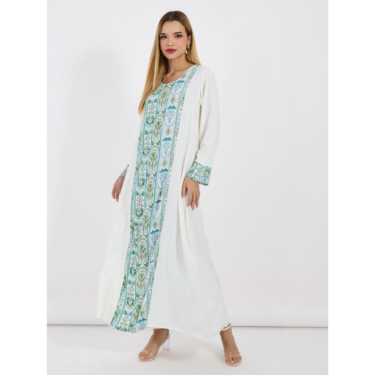 Embroidered Panel Round Neck Jalabiya-women-arabicclothing-jalabiyas-image-1