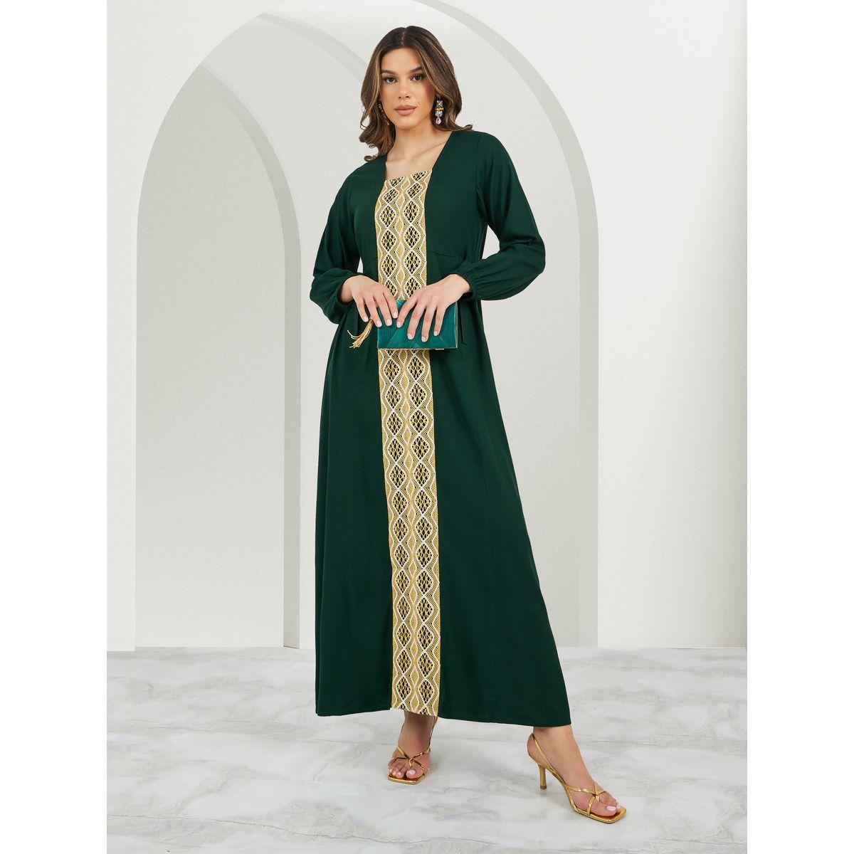 Square Neck A-Line Jalabiya with Lace Panel Detail-women-arabicclothing-jalabiyas-image-1