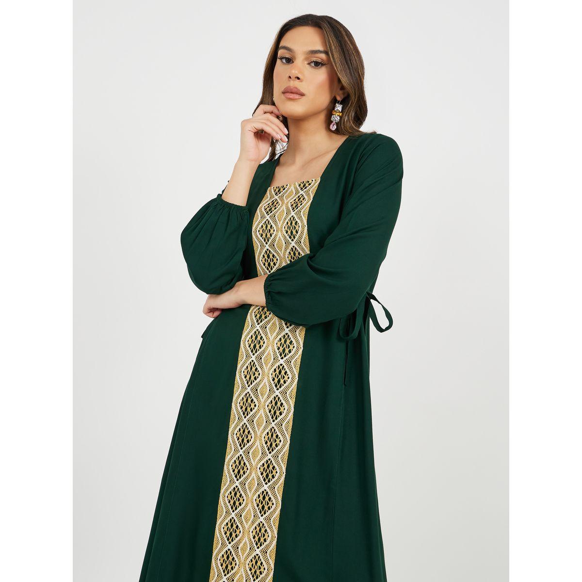 Square Neck A-Line Jalabiya with Lace Panel Detail-women-arabicclothing-jalabiyas-image-3